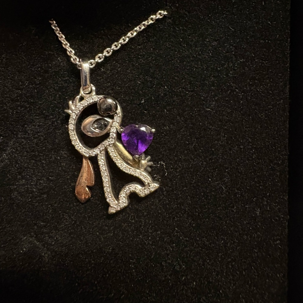 Elegant Disney stitch Silver and Purple Pendant Necklace